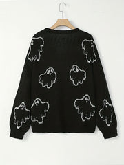 Women's Plus Ghost Pattern Halloween Sweater Long Sleeve Pullover