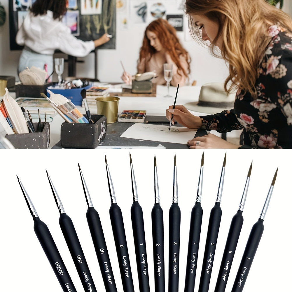 11pcs Detail Paint Brushes Extra Fine Tips Professional Art Set Micro Watercolor