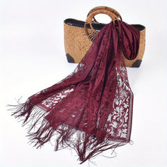 Silk Solid Lace Tassel Shawl Dress Scarf For Women