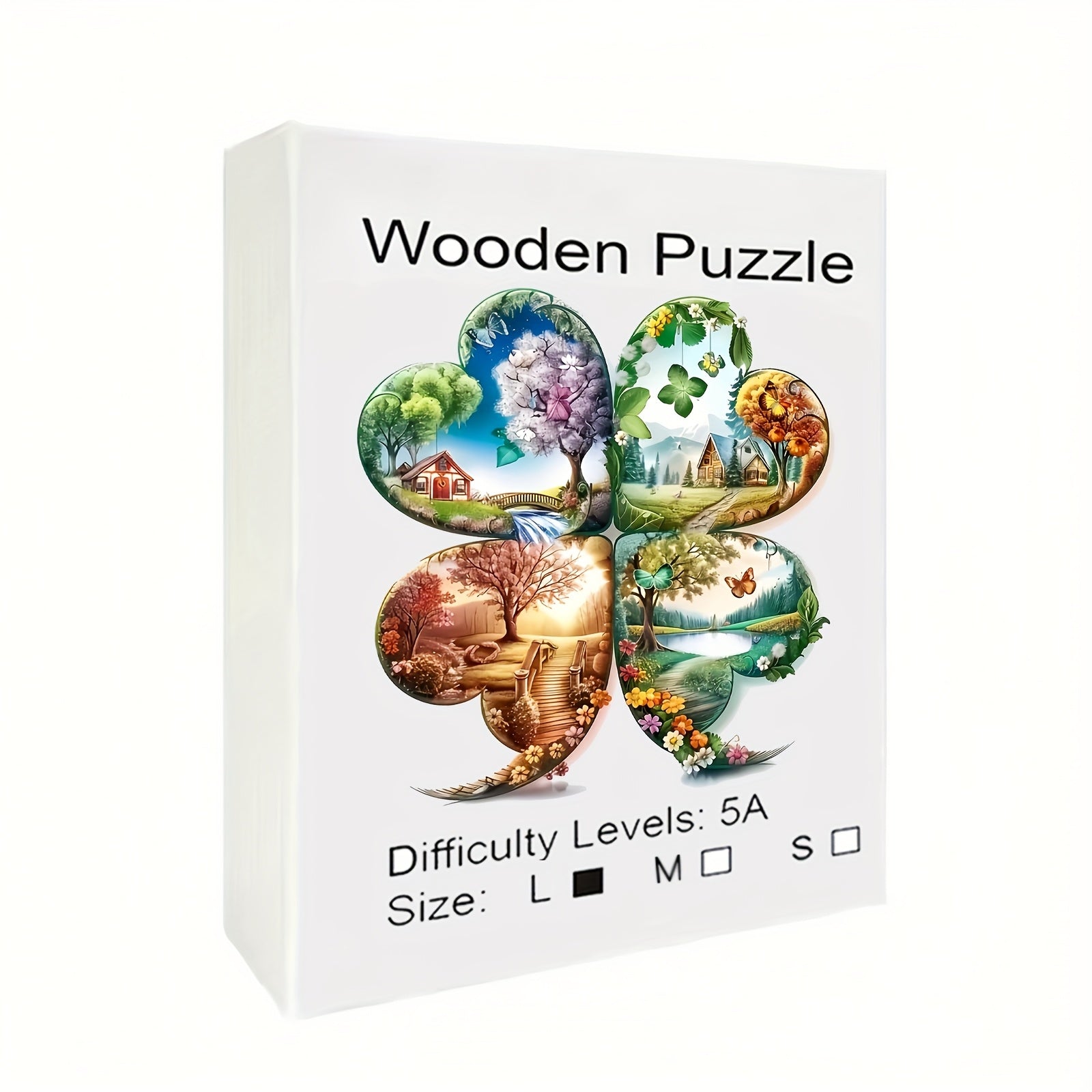 Seasonal Wooden Puzzle 4 Leaf Clover Animal Shapes Intermediate Difficulty