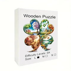 Seasonal Wooden Puzzle 4 Leaf Clover Animal Shapes Intermediate Difficulty