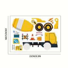 16pcs Construction Vehicle Puzzle Stickers Excavator Crane Mixer Truck Stickers