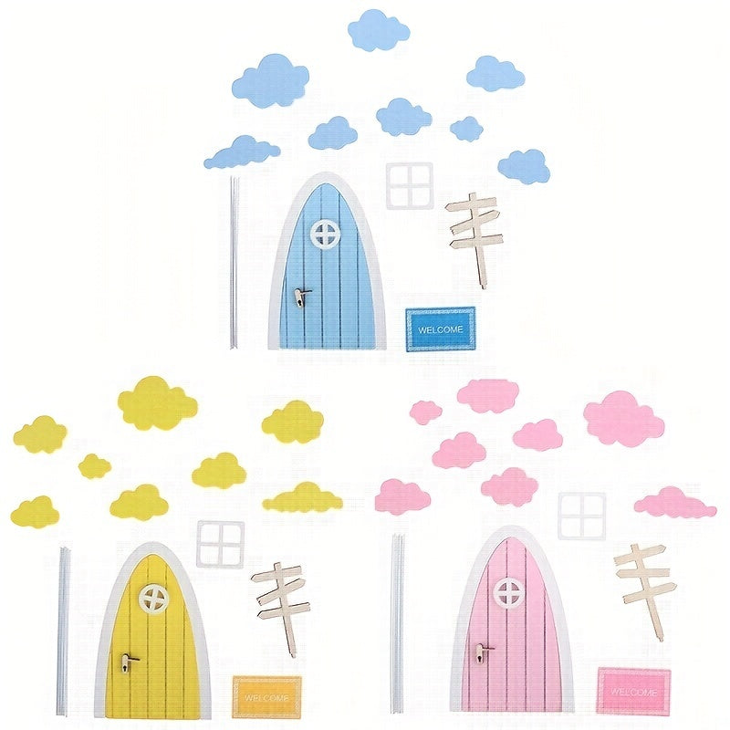 1/12 Dollhouse Mini Door Fairy Elf Door Cloud Window Road Sign Garden Decor
