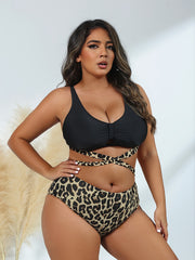 Leopard Print Bikini Set with Cross Tie Back Bra & Panty Swimsuit