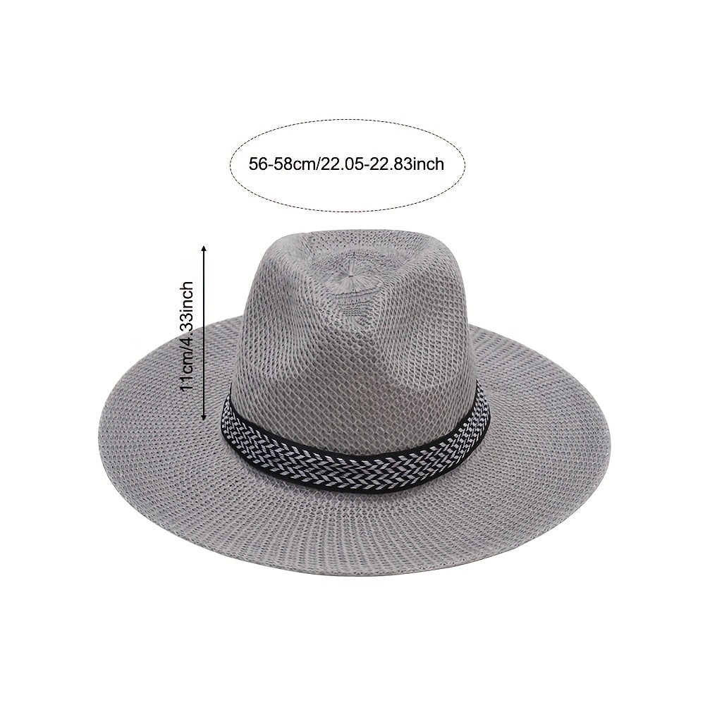 Wide Brim Straw Hat Summer Fedora Sun Hat for Men and Women