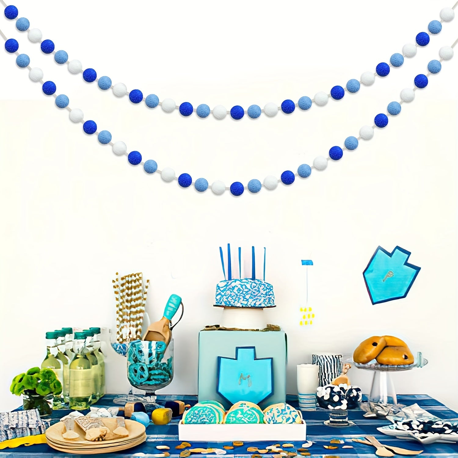 Hanukkah Pompoms Wreath Dark Pompoms Decoration