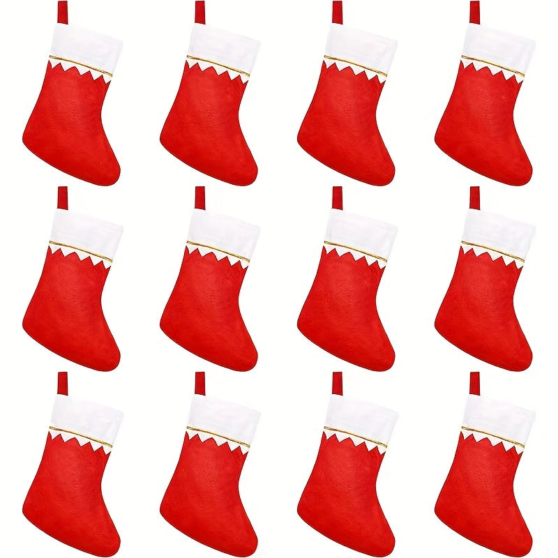 6pcs Felt Christmas Socks Red Non-woven Golden Trim Fireplace Hanging