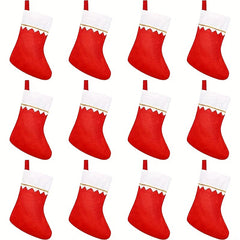 6pcs Felt Christmas Socks Red Non-woven Golden Trim Fireplace Hanging