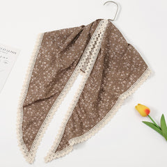 Brown Floral Lace Triangle Scarf Women Casual Hair Accessories Silk Scarf