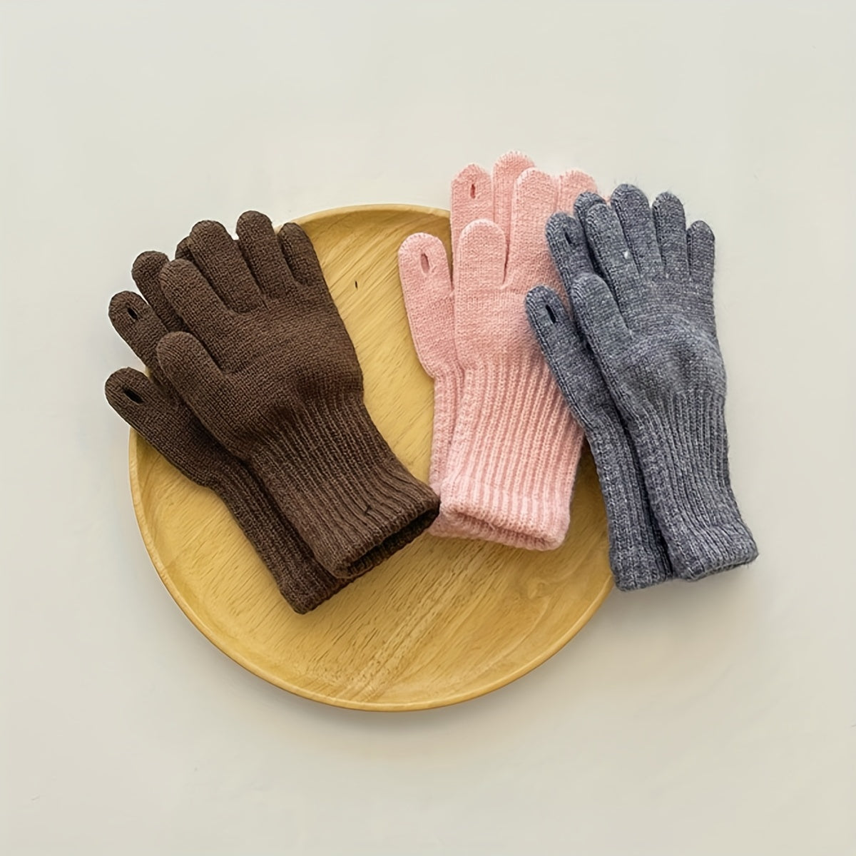 Kids Winter Wool Gloves Solid Color Warm Boys Girls Five Finger Gloves