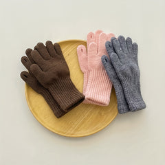 Kids Winter Wool Gloves Solid Color Warm Boys Girls Five Finger Gloves