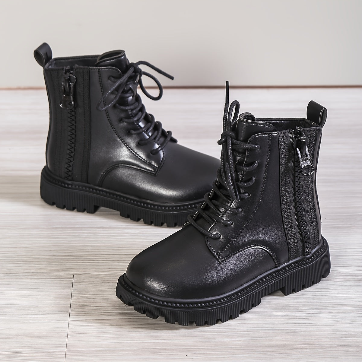 Girls Lace Up Ankle Boots Non Slip Side Zipper Comfortable Kids Shoes