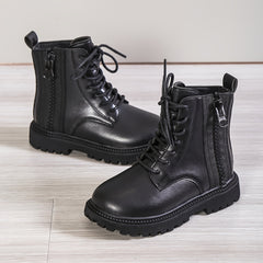Girls Lace Up Ankle Boots Non Slip Side Zipper Comfortable Kids Shoes