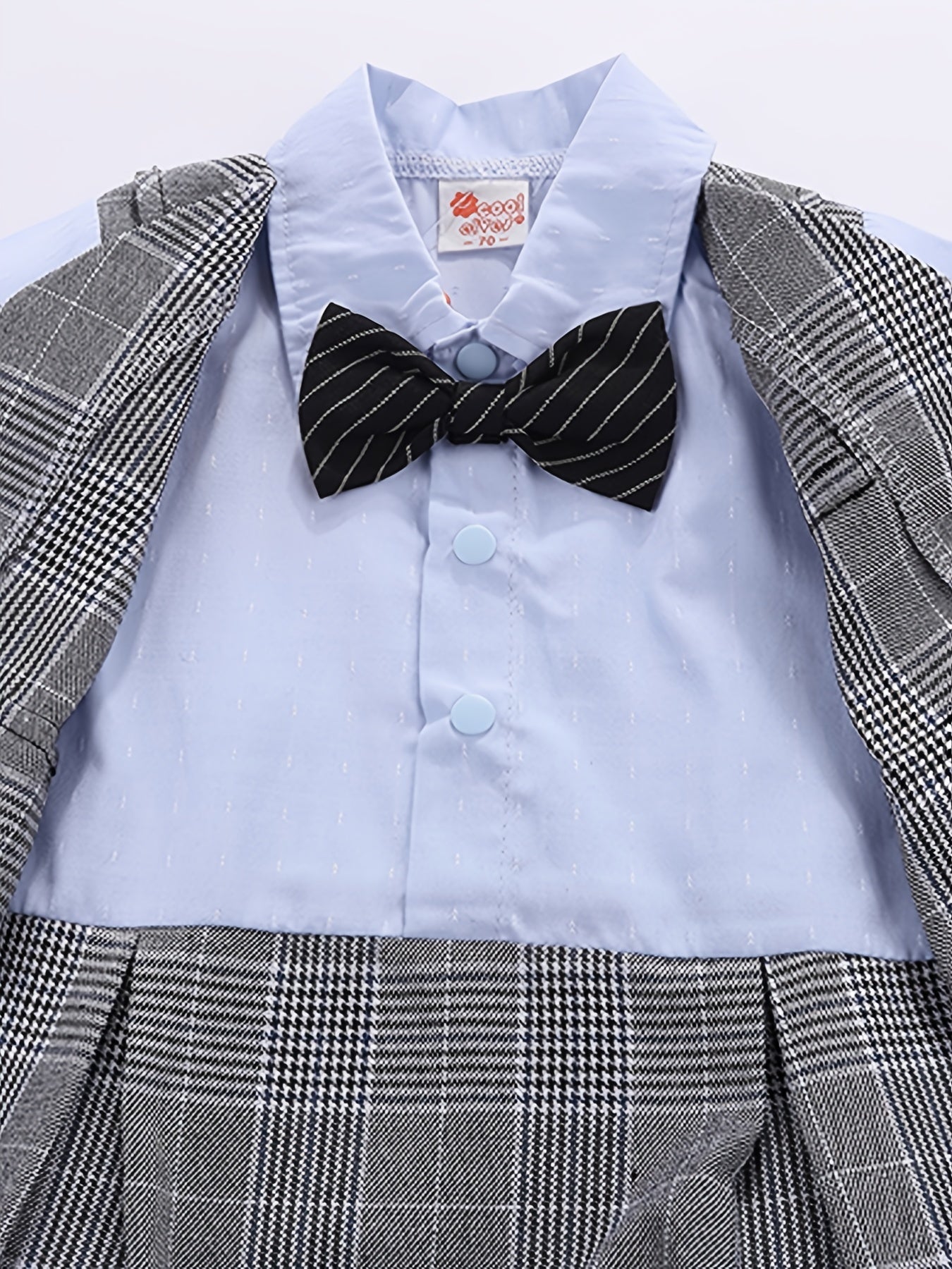 Baby Boys Plaid Bowtie Gentleman Romper Jumpsuit