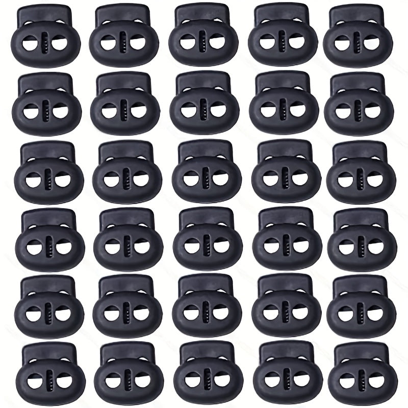 30pcs Plastic Cord Locks Double Hole Cord Stops Fastener Toggles for Paracord