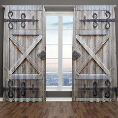 2pcs Vintage Door Curtains Retro Wooden Door Polyester Fiber Waterproof Material