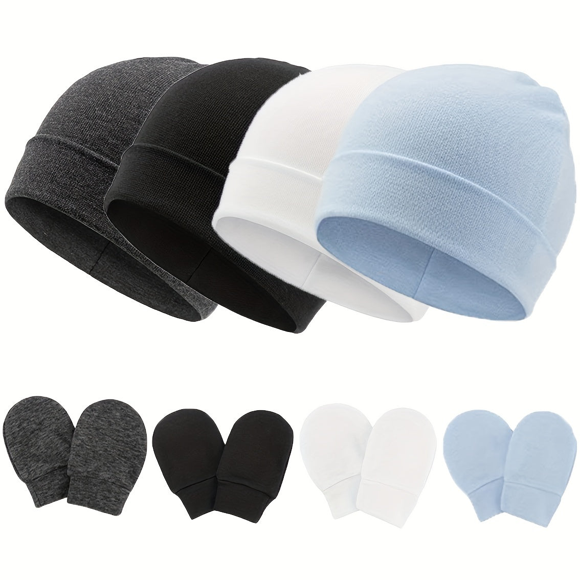 4 Sets Outdoor Caps & Gloves for Newborn Babies