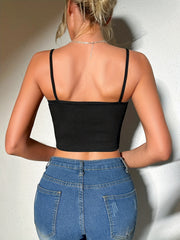 Y2K Butterfly Buckles Cami Top Solid Ribbed Casual Crop Top
