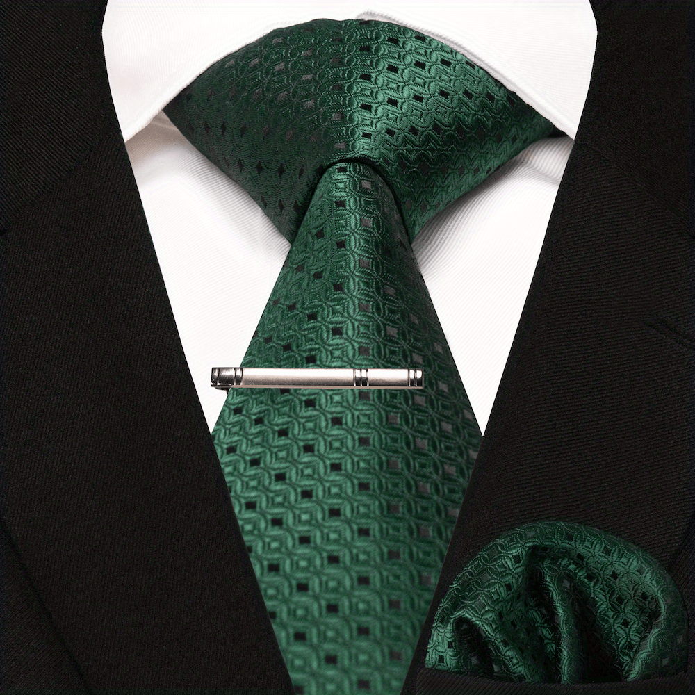 3pc Silk Tie And Square Scarf Tie Clip Set For Men