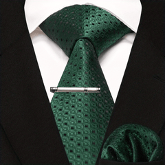 3pc Silk Tie And Square Scarf Tie Clip Set For Men
