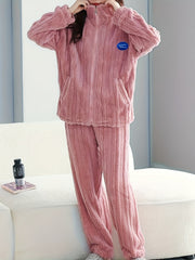 Plush Pajamas Soft & Warm Zip Top & Pants Women's Sleepwear