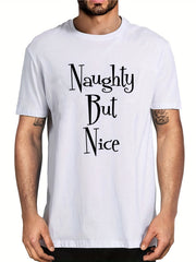 Men's Naughty But Nice Letter Print T-shirt for Summer