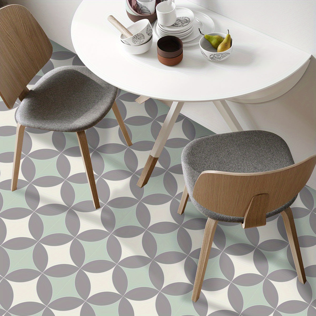 9pcs Gray & Green Floor Tile Sticker Waterproof Vinyl Matte Floor Sticker