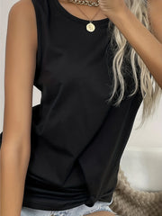 Solid Twist Front Crew Neck Tank Top