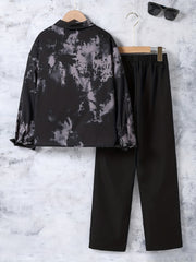 Boys Long Sleeve Shirt & Trousers Set Ink Print Casual Kids Clothes