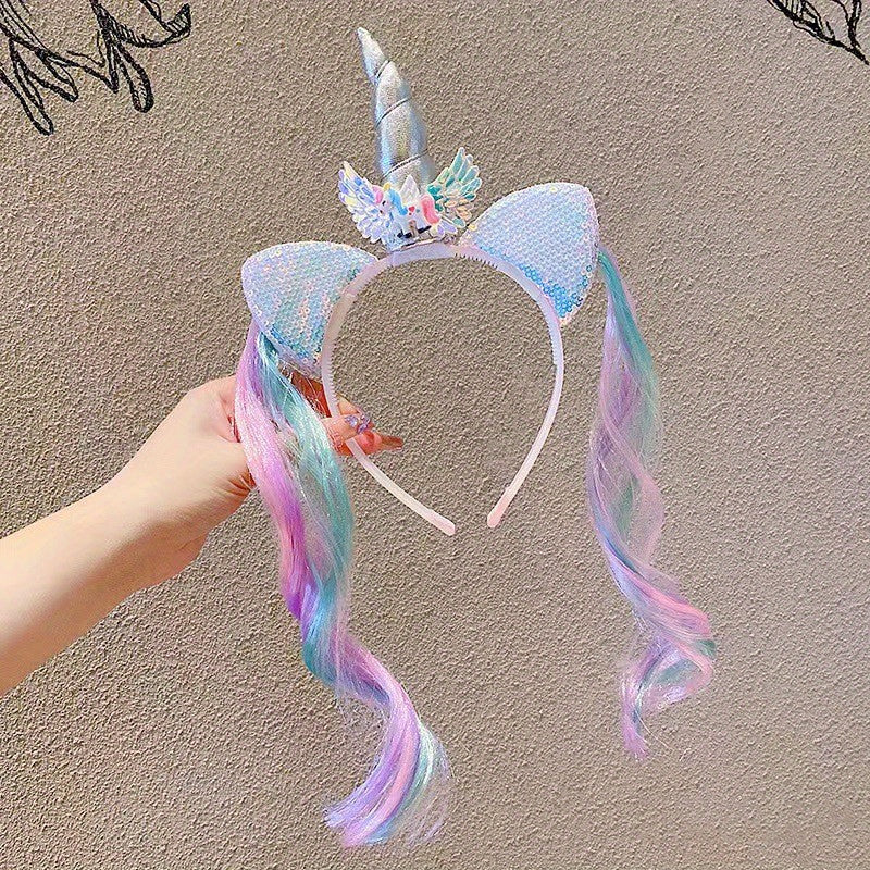 Girls Mermaid Unicorn Wig Sequin Headband Costume Dress Up Party Hair Accessorie