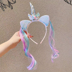 Girls Mermaid Unicorn Wig Sequin Headband Costume Dress Up Party Hair Accessorie