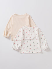 2pcs Little Kids Modest Floral Print Long Sleeve Tees Tops
