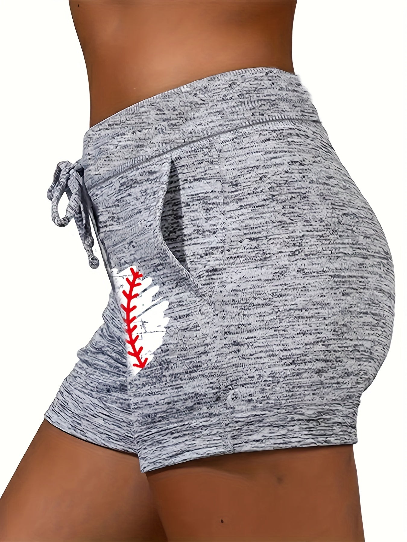 Baseball Heart Print Drawstring Summer Workout Shorts