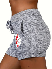 Baseball Heart Print Drawstring Summer Workout Shorts