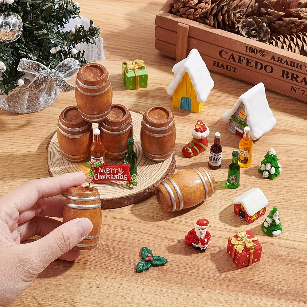 Wooden Barrel Bar Scene Props with Model Accessories Dollhouse Toy