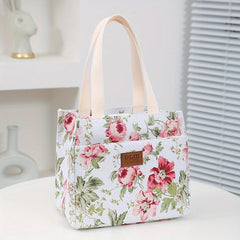 Large Capacity Floral Print Storage Bag with Insulation Zippered Pocket