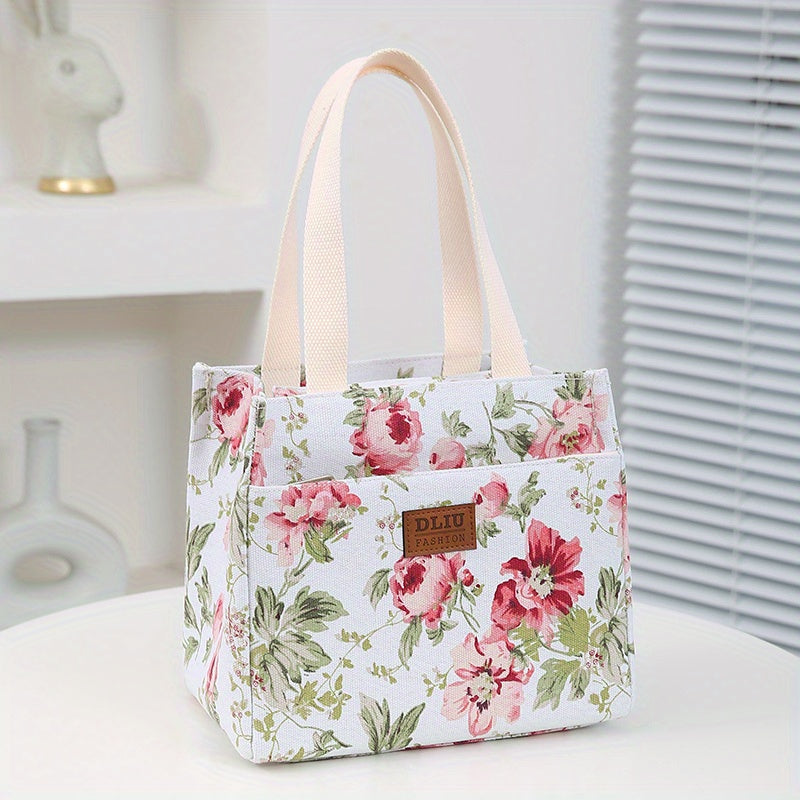 Floral Print Lunch Bag Insulated Large Capacity Bento Bag Thermal Cooler Handbag
