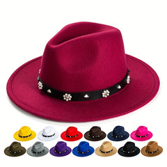 Large Brim Jazz Hat With Decoration Charm Top Hat