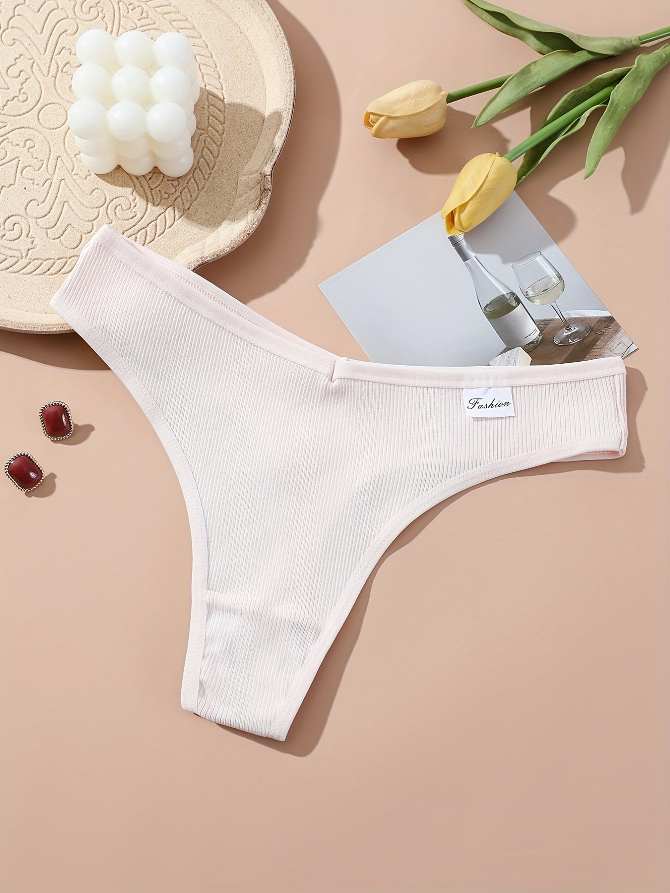5pcs Ribbed Thongs Low Waist Intimates Panties Women's Lingerie