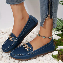 Women's Chain Decor Flat Shoes Casual Slip On Faux Leather Loafers