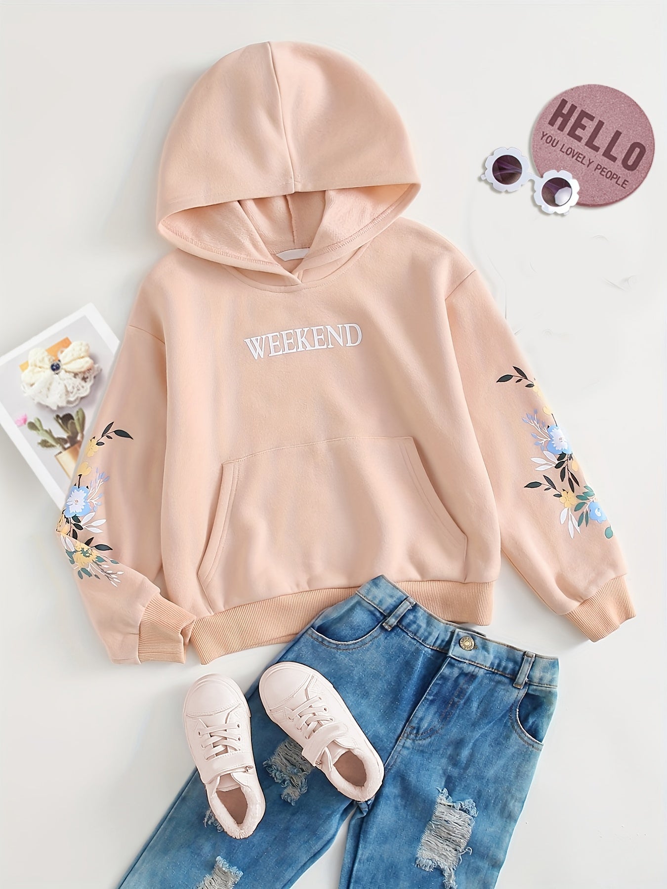 Girls' Floral Print Long Sleeve Casual Sweatshirt Top Hoodie Pullovers