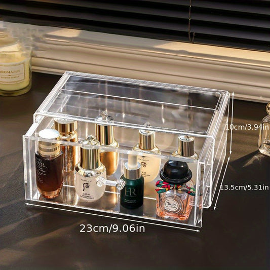 Clear Desktop Makeup Organizer With Drawers Dustproof Vanity Organizer