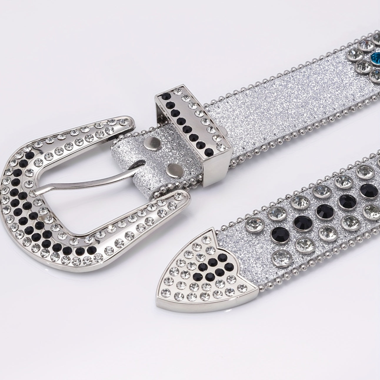 Sequin Jeans Pants Belt Rhinestone Decor Wide Buckle