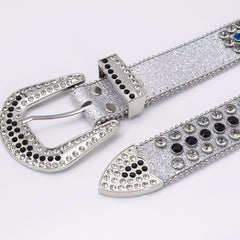 Sequin Jeans Pants Belt Rhinestone Decor Wide Buckle