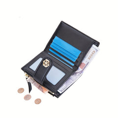 Girls PU Leather Wallet with Buckle Small Money Clip Coin Purse Zipper