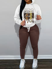 Women's Plus Lip & Letter Print Hoodie & Joggers Set