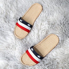 Women's Colorblock Flat Slides Star Pattern Linen Shoes