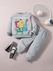 Baby Boy Set Kids Early Educational READ Letter Cartoon Graphic Top Pants Outfit