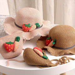 Kids' Summer Straw Hat with Shoulder Bag