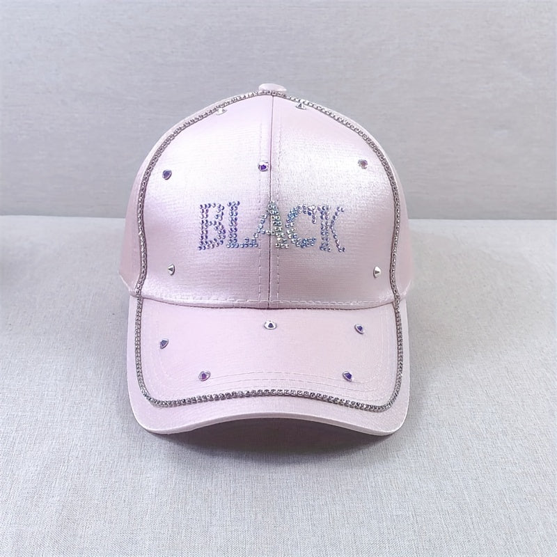 Rhinestone Letter Baseball Cap - Solid Dad Hat for Women